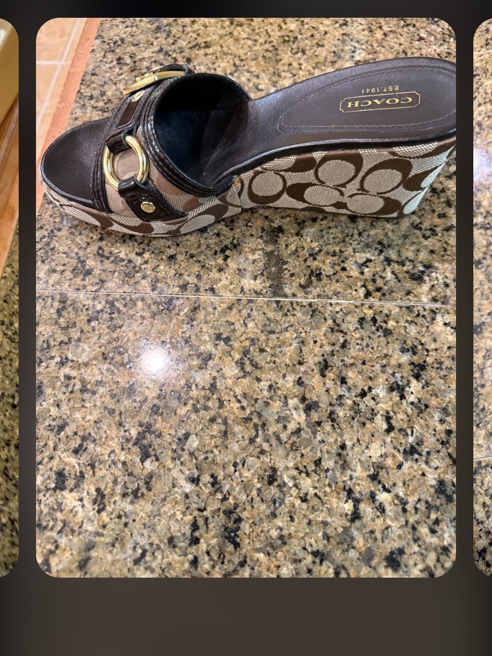 Pair Of Coach Leather Slide Mule with Gold Buckle Detail - Picture 3 of 5